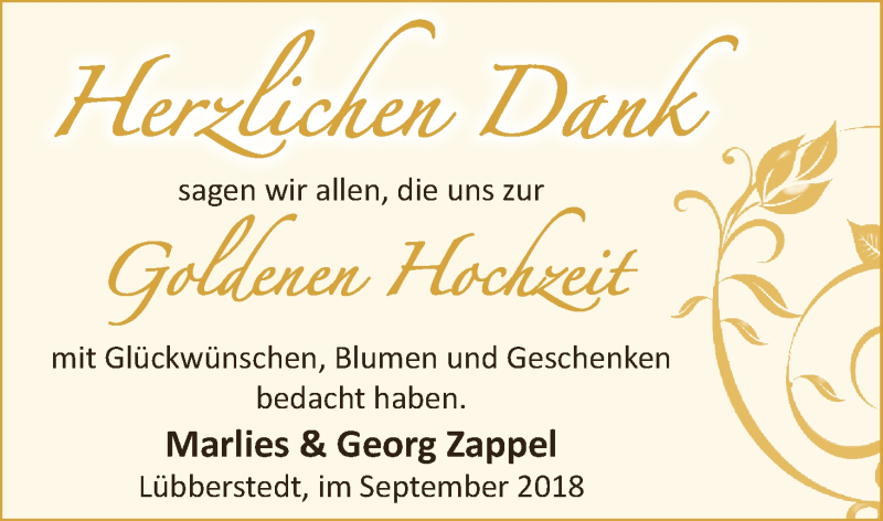 Hochzeitsanzeige von Marlies Zappel von Osterholzer Kreisblatt