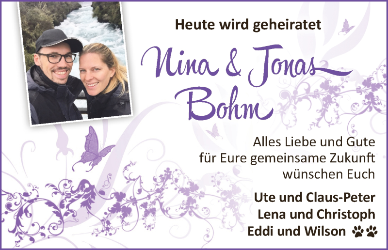 Hochzeitsanzeige von Nina Bohm von WESER-KURIER