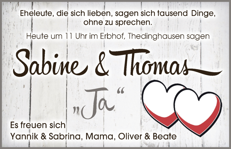 Hochzeitsanzeige von Sabine  von WESER-KURIER