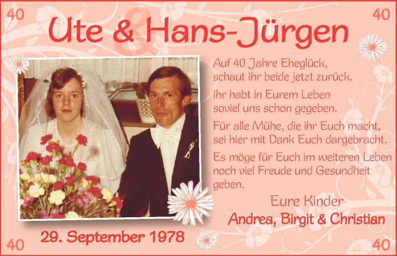 Hochzeitsanzeige von Ute Mahnken von Wuemme Zeitung