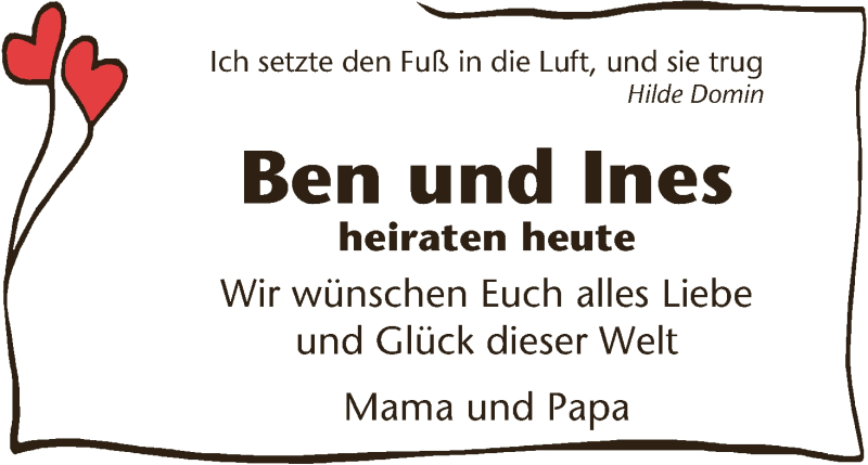 Hochzeitsanzeige von Ben  von WESER-KURIER