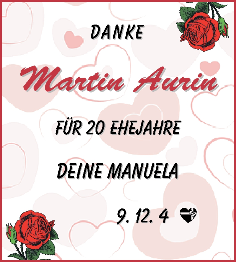 Hochzeitsanzeige von Martin Aurin von WESER-KURIER