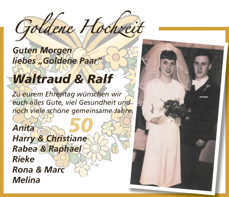 Hochzeitsanzeige von Waltraud Schreiber von Wuemme Zeitung