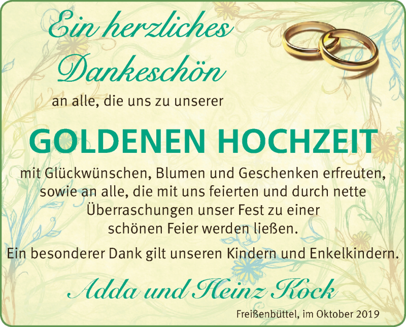 Hochzeitsanzeige von Adda Kock von Osterholzer Kreisblatt