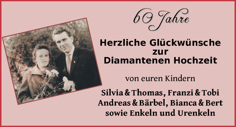 Hochzeitsanzeige von Diamantenen  von WESER-KURIER