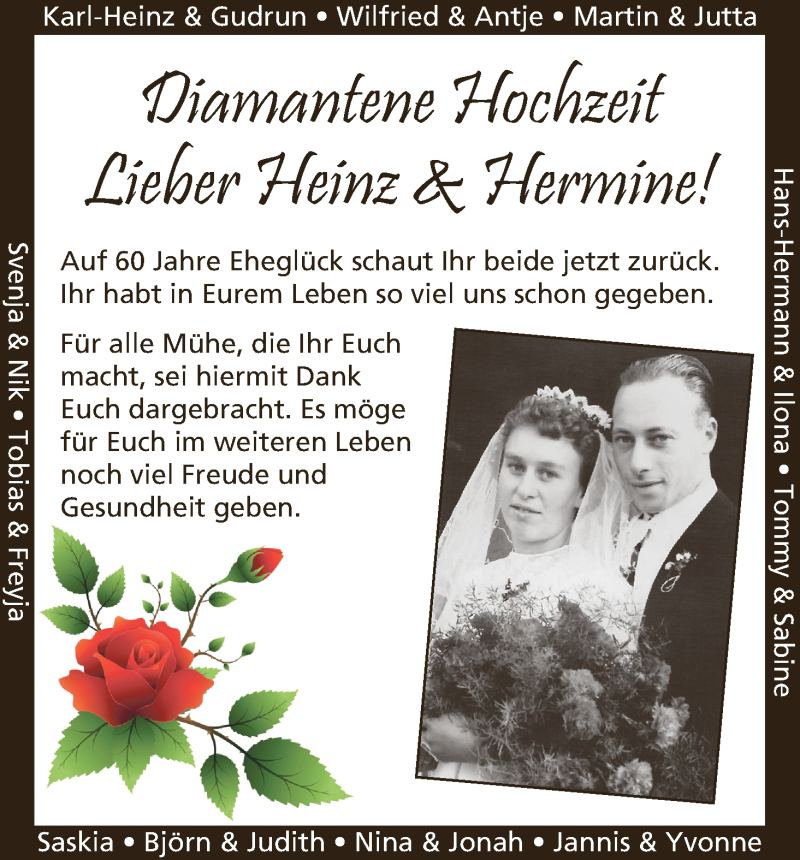 Hochzeitsanzeige von Heinz Gerdes von Wuemme Zeitung