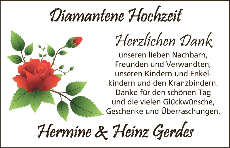 Hochzeitsanzeige von Hermine Gerdes von Wuemme Zeitung