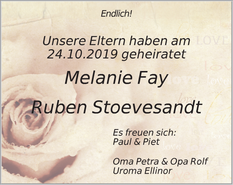 Hochzeitsanzeige von Melanie Fay von WESER-KURIER