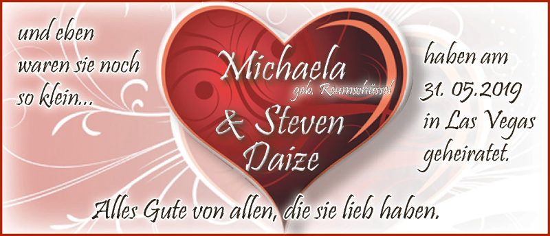 Hochzeitsanzeige von Michaela Daize von Die Norddeutsche