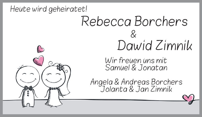 Hochzeitsanzeige von Rebecca Borchers von WESER-KURIER