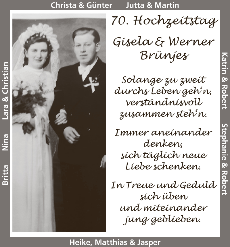 Hochzeitsanzeige von Gisela  Brünjes von Wuemme Zeitung