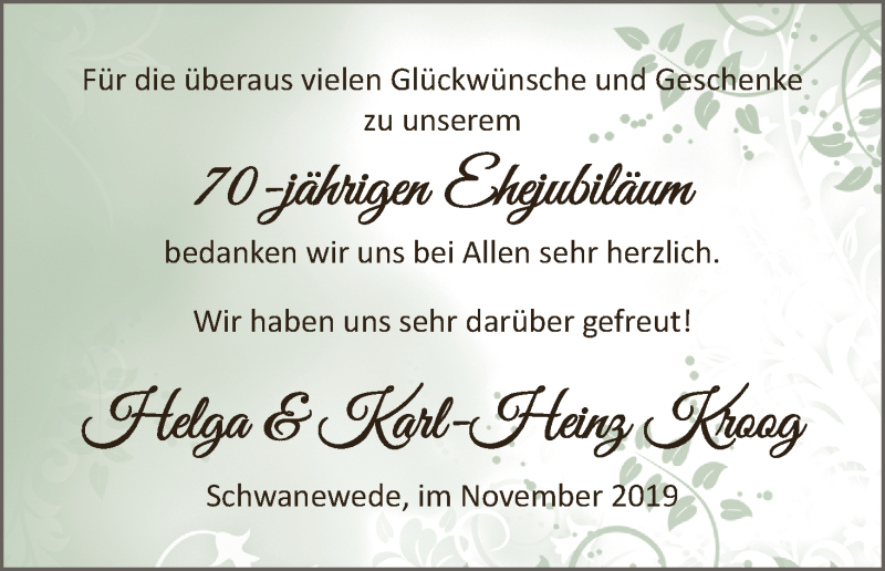 Hochzeitsanzeige von Helga Kroog von Die Norddeutsche