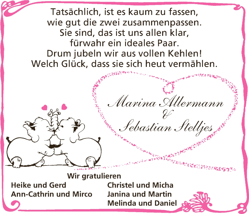 Hochzeitsanzeige von Marina  Allermann von Osterholzer Kreisblatt