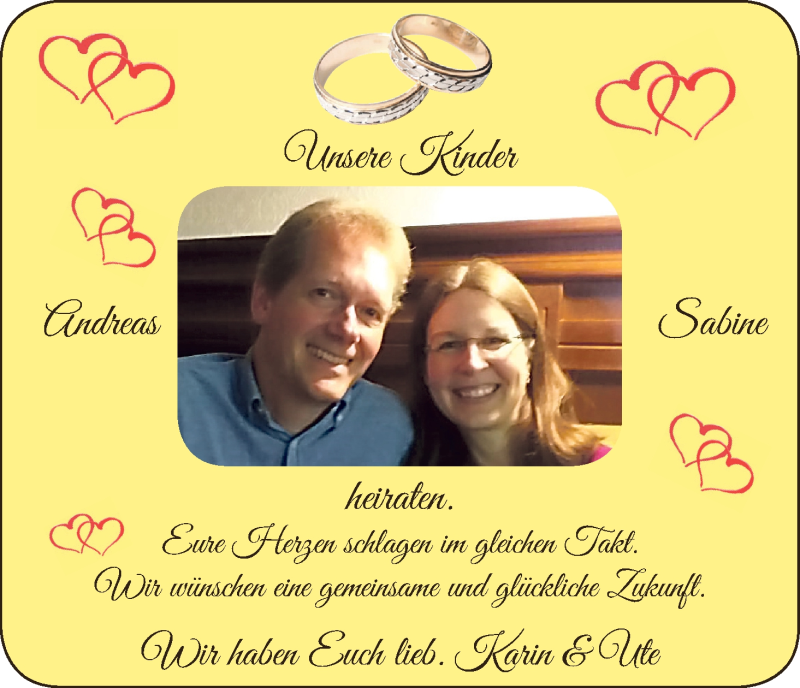 Hochzeitsanzeige von Sabine und Andreas  von WESER-KURIER