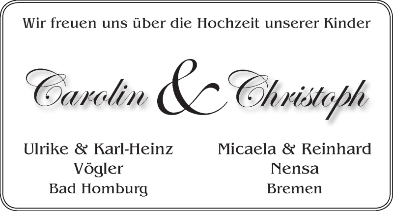 Hochzeitsanzeige von Carolin  von WESER-KURIER