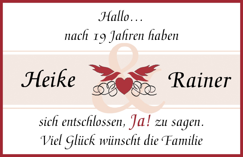 Hochzeitsanzeige von Heike  von Die Norddeutsche