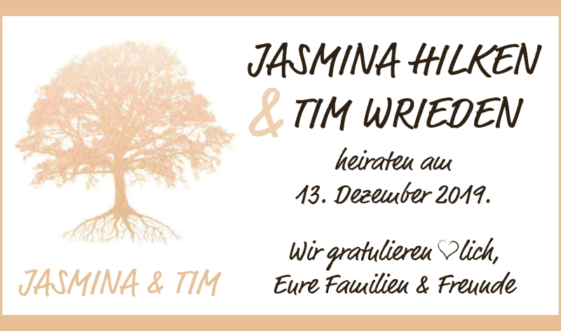Hochzeitsanzeige von Jasmina Hilken von Osterholzer Kreisblatt