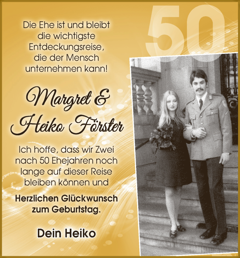 Hochzeitsanzeige von Margret Förster von WESER-KURIER
