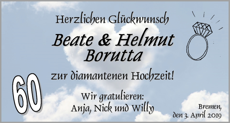 Hochzeitsanzeige von Beate Borutta von WESER-KURIER