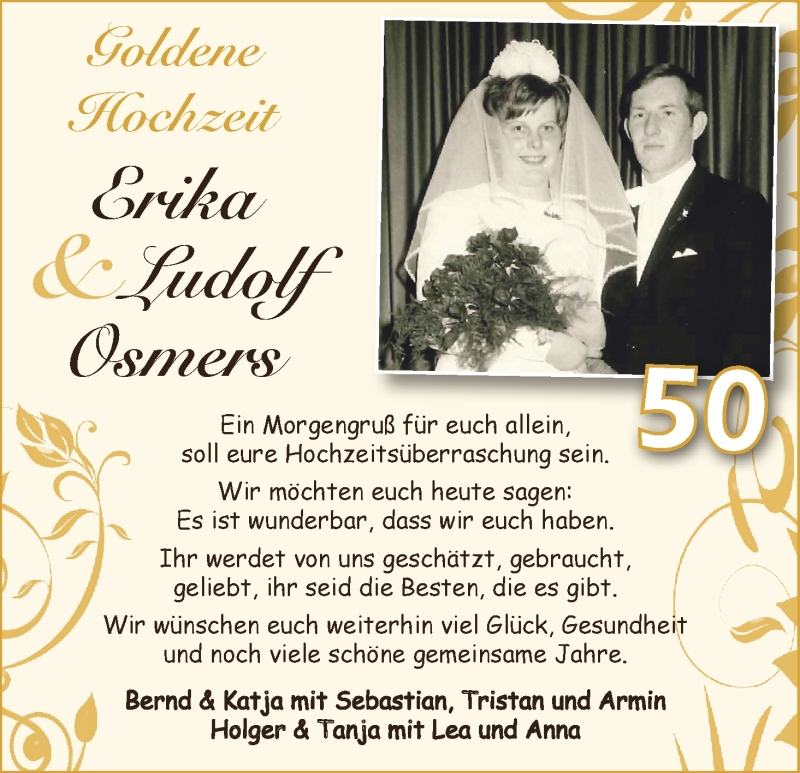 Hochzeitsanzeige von Erika Osmers von Wuemme Zeitung
