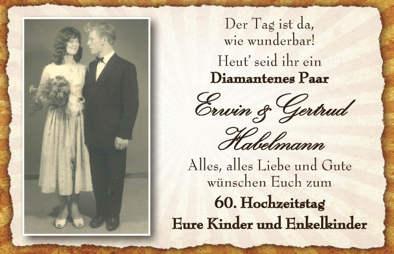 Hochzeitsanzeige von Erwin Habelmann von Wuemme Zeitung