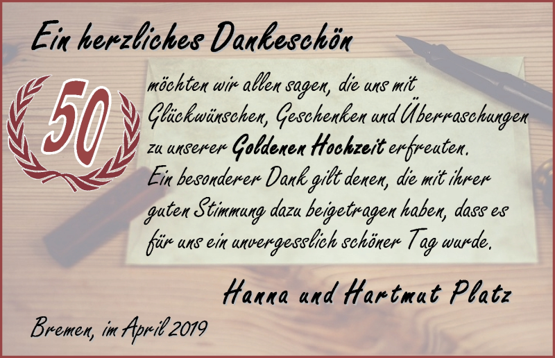 Hochzeitsanzeige von Hanna Platz von WESER-KURIER