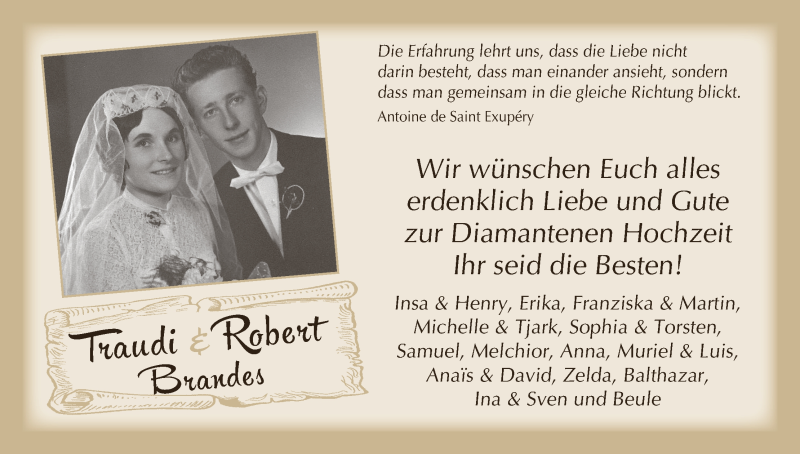 Hochzeitsanzeige von Hiltraud  Brandes von Wuemme Zeitung