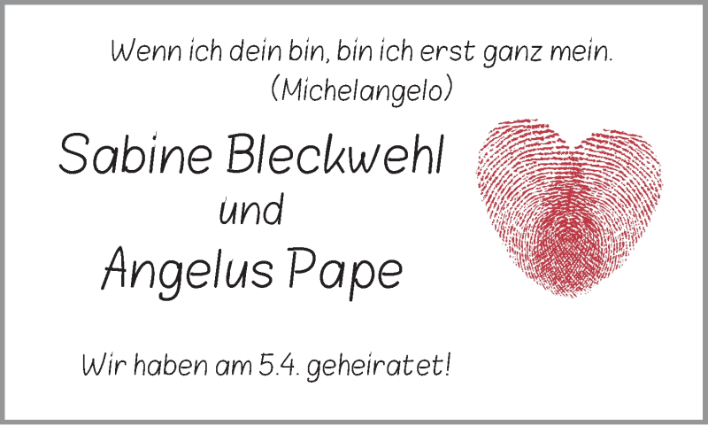 Hochzeitsanzeige von Sabine Bleckwehl von WESER-KURIER