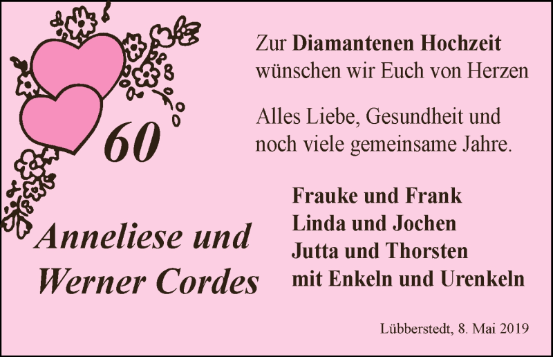 Hochzeitsanzeige von Annliese Cordes von Osterholzer Kreisblatt