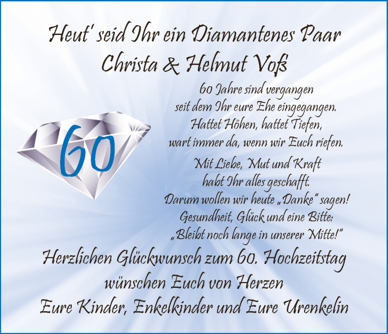 Hochzeitsanzeige von Christa Voß von Wuemme Zeitung
