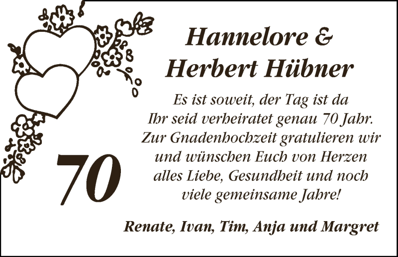Hochzeitsanzeige von Hannnelore Hübner von Osterholzer Kreisblatt