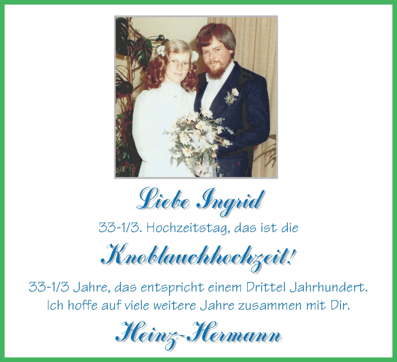 Hochzeitsanzeige von Ingrid  von Achimer Kurier/Verdener Nachrichten