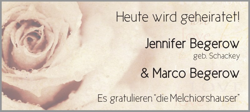 Hochzeitsanzeige von Jennifer Begerow von WESER-KURIER