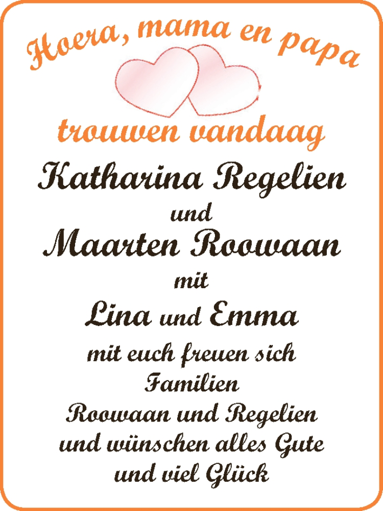 Hochzeitsanzeige von Katharina Regelien von WESER-KURIER