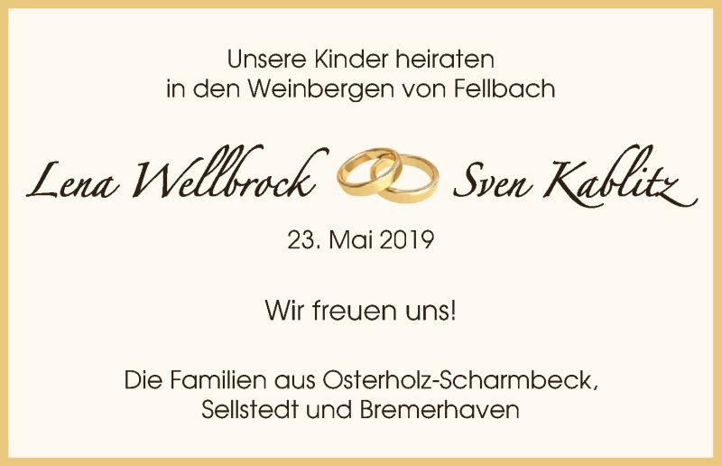 Hochzeitsanzeige von Lena Wellbrock von Osterholzer Kreisblatt