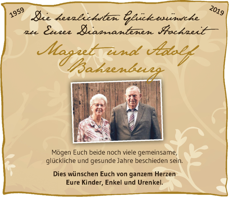 Hochzeitsanzeige von Magret Bahrenburg von Wuemme Zeitung