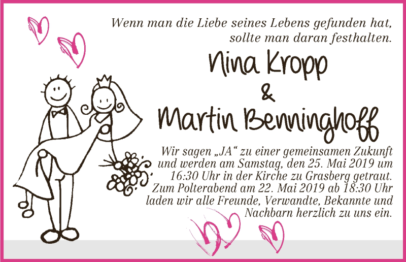 Hochzeitsanzeige von Martin Benninghoff von Wuemme Zeitung