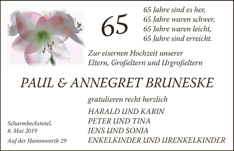 Hochzeitsanzeige von Paul Bruneske von Osterholzer Kreisblatt