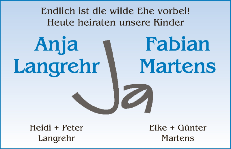 Hochzeitsanzeige von Anja Langrehr von WESER-KURIER