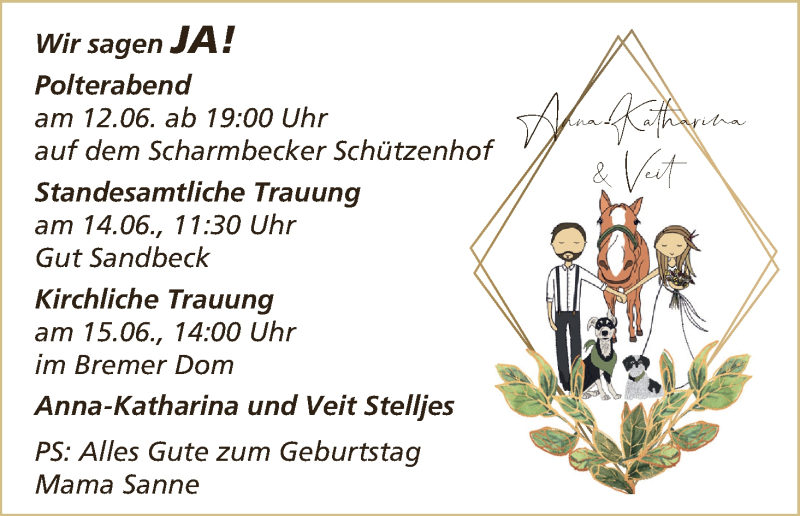 Hochzeitsanzeige von Anna-Katharina  von Osterholzer Kreisblatt