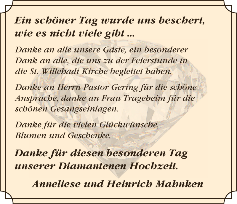 Hochzeitsanzeige von Anneliese Mahnken von Osterholzer Kreisblatt