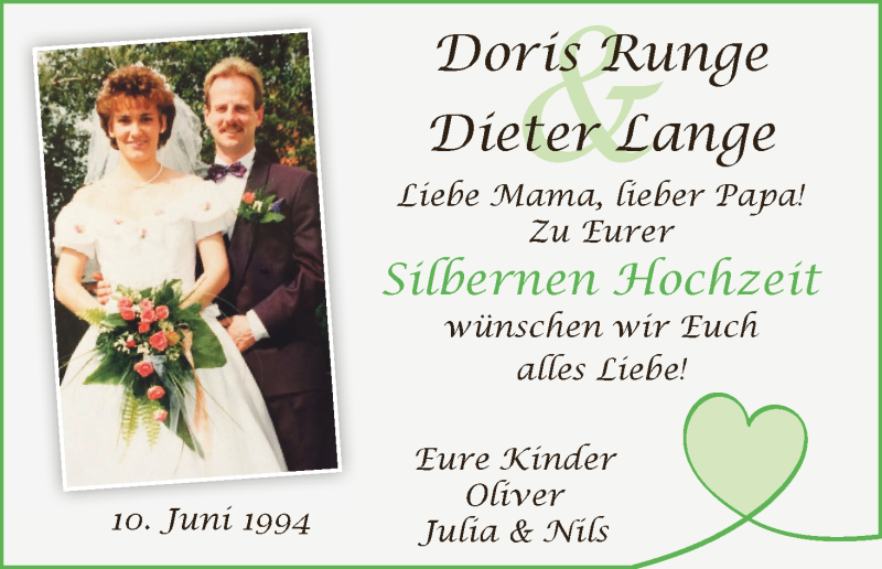 Hochzeitsanzeige von Doris Runge von Wuemme Zeitung