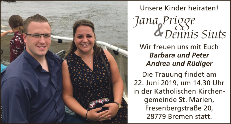 Hochzeitsanzeige von Jana Prigge von WESER-KURIER