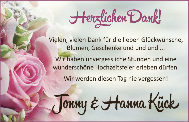 Hochzeitsanzeige von Jonny Kück von Wuemme Zeitung