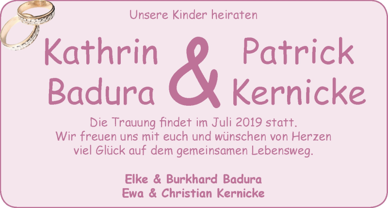 Hochzeitsanzeige von Kathrin Badura von WESER-KURIER