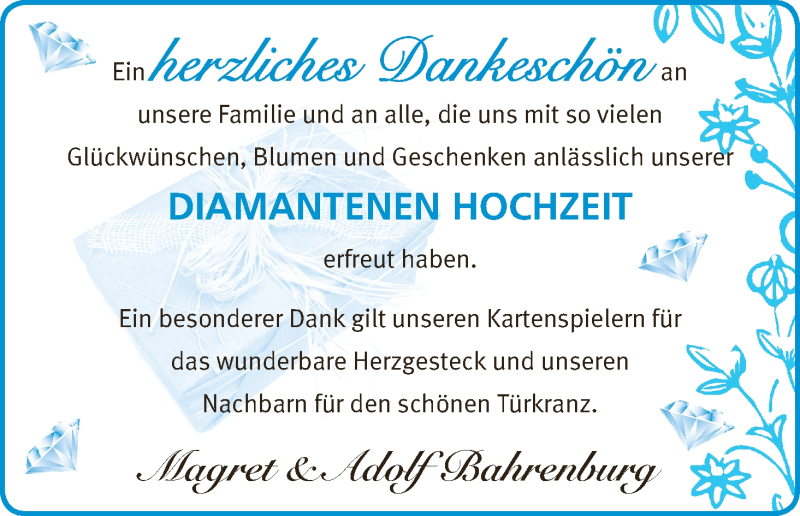 Hochzeitsanzeige von Magret Bahrenburg von Wuemme Zeitung