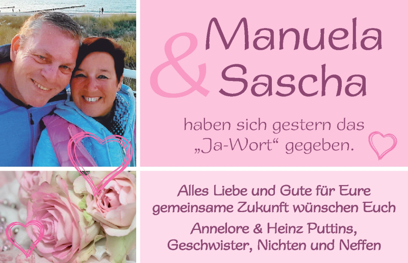 Hochzeitsanzeige von Manuela  von Wuemme Zeitung