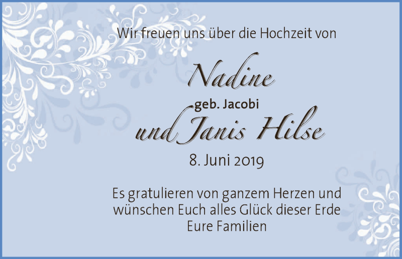Hochzeitsanzeige von Nadine Jacobi von Osterholzer Kreisblatt