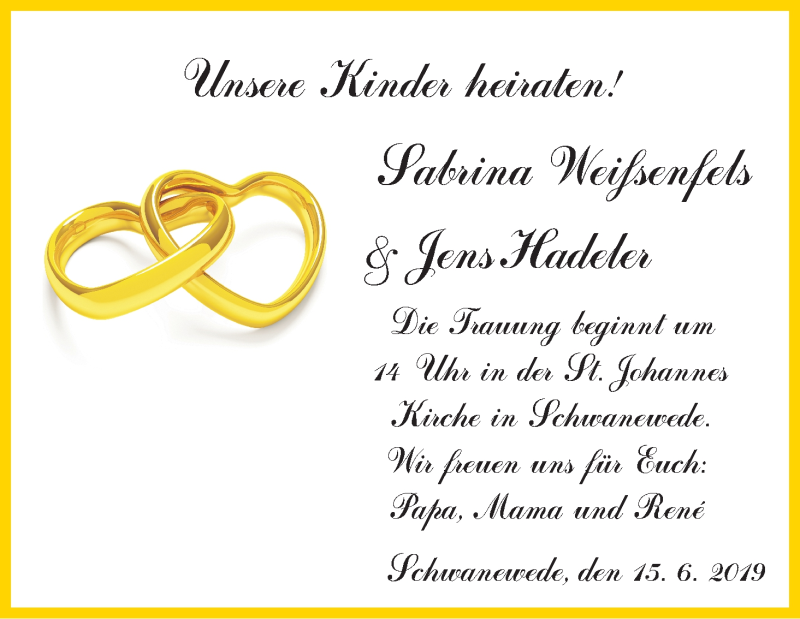 Hochzeitsanzeige von Sabrina Weißenfels von Die Norddeutsche