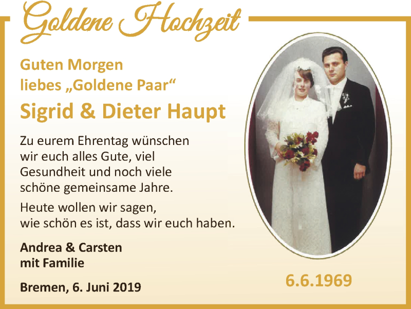 Hochzeitsanzeige von Sigrid Haupt von WESER-KURIER
